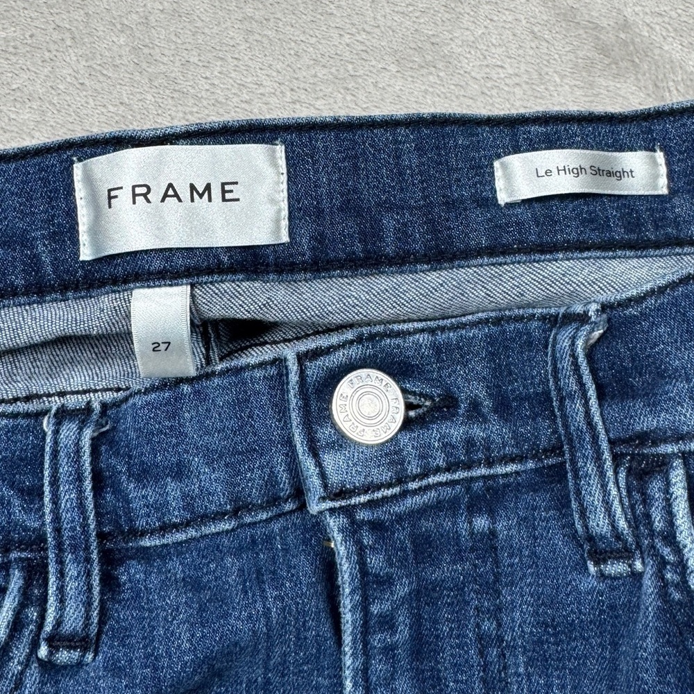 Frame Le High Straight Cropped Thunderstorm Zip Fly Denim Blue Jeans Size 27 - Picture 15 of 16